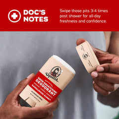 Dr. Squatch Sandalwood Summit deodorant on counter for gym-ready freshness
