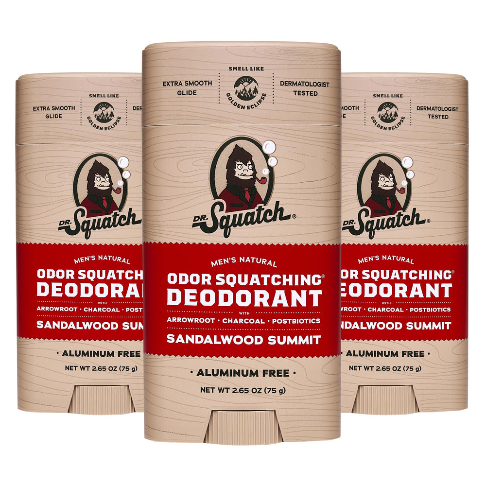 Dr. Squatch Sandalwood Summit deodorant stick close-up for odor control