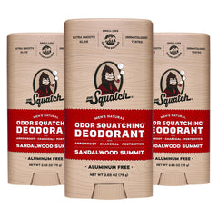 Dr. Squatch Sandalwood Summit deodorant stick close-up for odor control