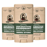 Dr. Squatch Sierra Storm deodorant stick open with pine and eucalyptus aroma for all-day freshness.