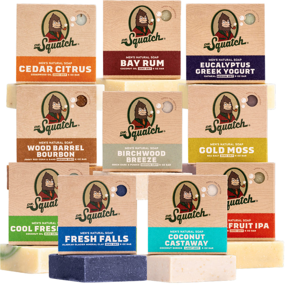Dr. Squatch gift-set soap box with assorted 5 oz bars for masculine grooming