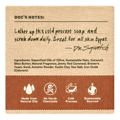 Dr. Squatch Wood Barrel Bourbon soap close-up highlights texture and natural lather.