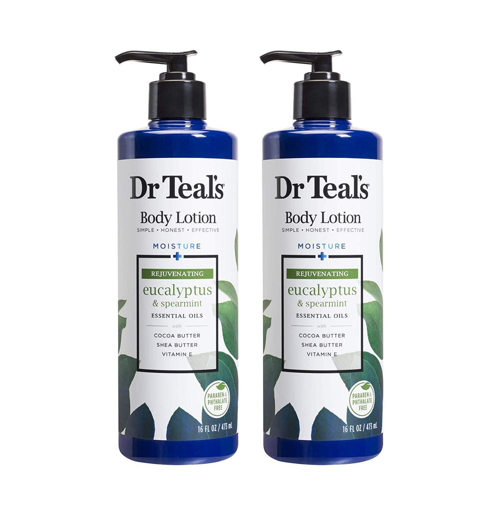 Dr Teal's Body Lotion bottle with eucalyptus spearmint scent for revitalized skin
