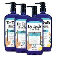 Dr Teal's Body Wash bottle with ginger and clay for an energizing cleanse.