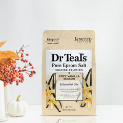 Dr Teal's Cozy Vanilla Season duo-pack front shows a complete bath routine.