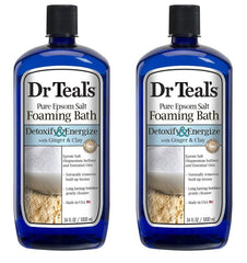 Dr Teal's Ginger & Clay foaming bath bottle front plus ginger aroma for relaxation.