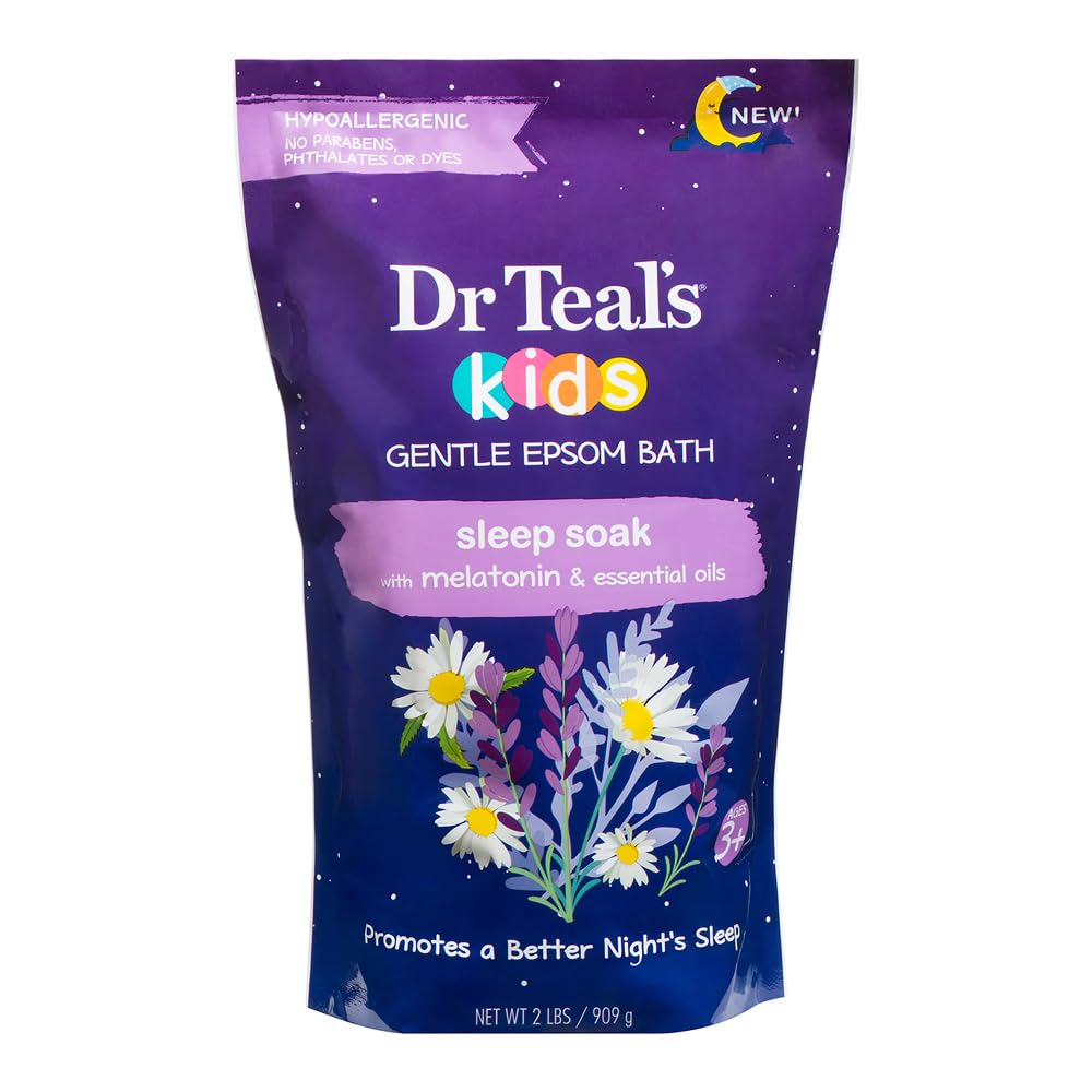 Dr Teal's Kids Gentle Epsom Salt bottle promotes relaxation during bath time