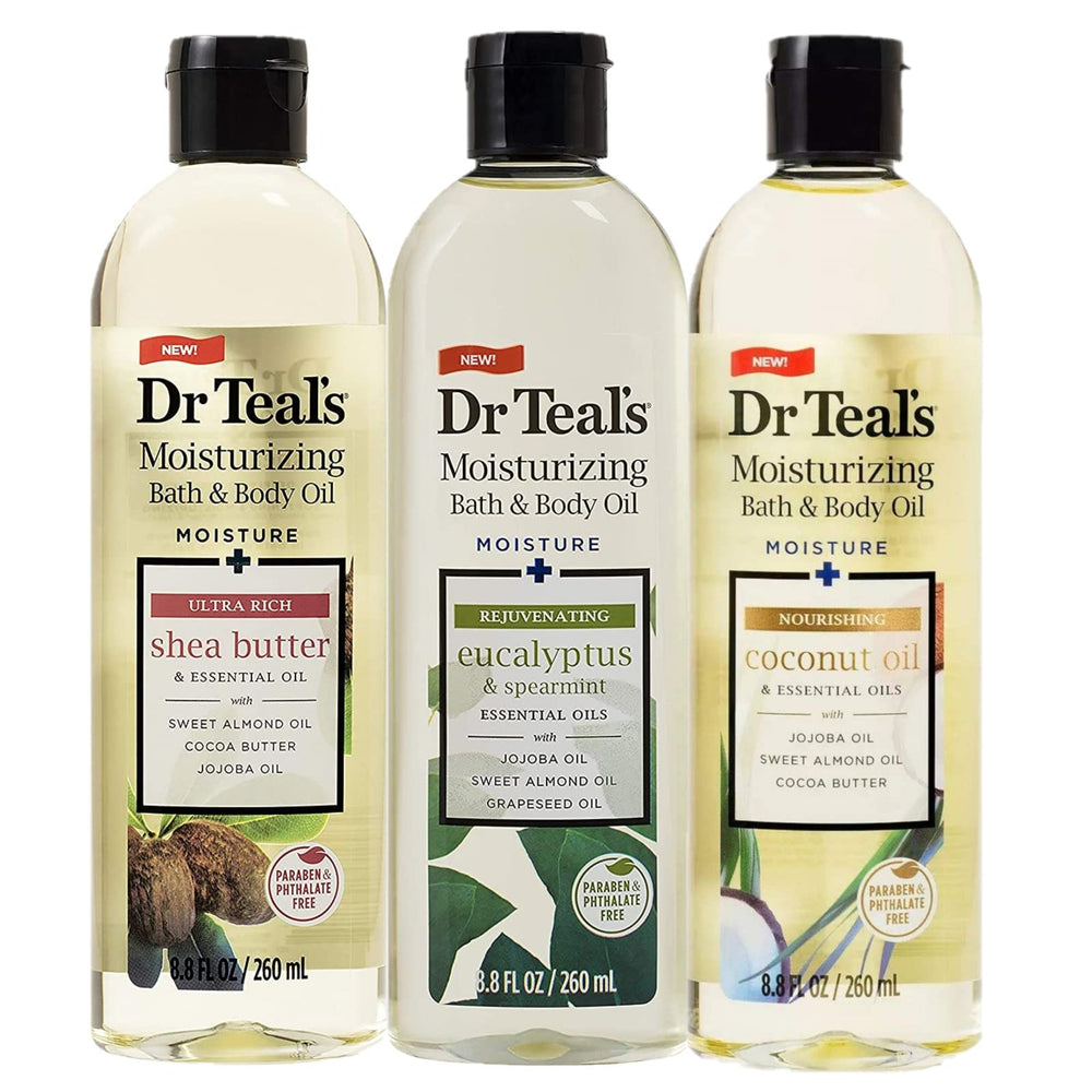 Dr Teal's Rejuvenating Eucalyptus bath oil bottle for refreshed skin and mind.
