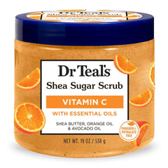 Dr Teal's Shea Sugar Body Scrub Citrus bottle pours with refreshing scent and exfoliation.
