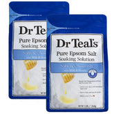 Dr Teal's Soften & Nourish Milk & Honey bath salts 2-pack packaging for easy soaking.