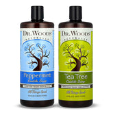 Dr. Woods Liquid Castile Soap bottle with tea tree and peppermint for refreshing cleanse.