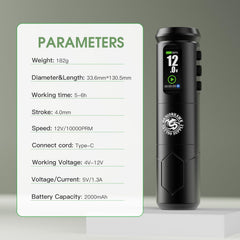 Dragonhawk A1 Pro cordless tattoo pen side view showing compact, portable design for travel practice.