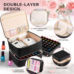 DreamGenius nail polish organizer lower layer holds 42 bottles with a dedicated compartment.