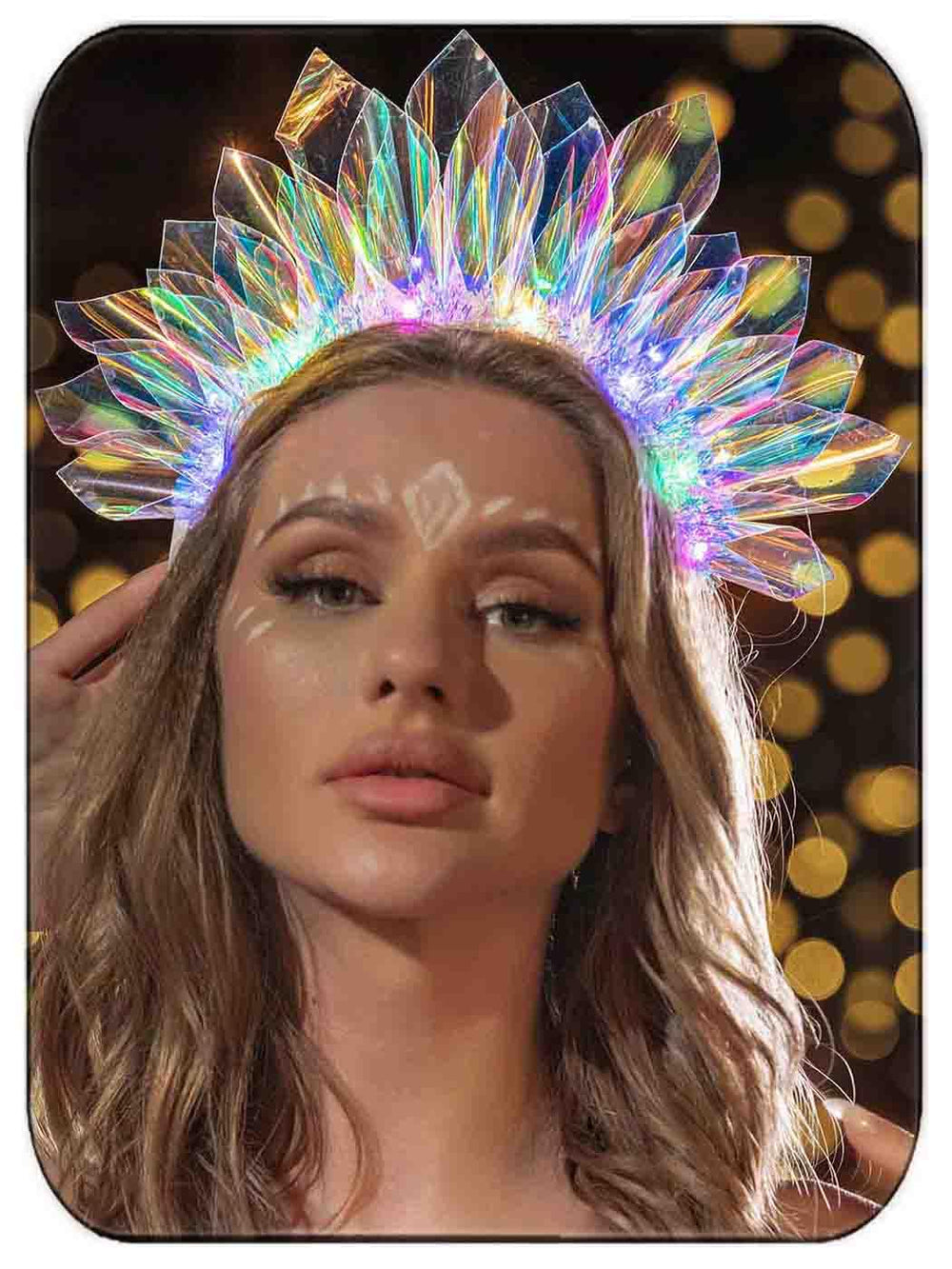 DRESBE Light Up Headband closeup shows bright LED lights for vivid party glow.
