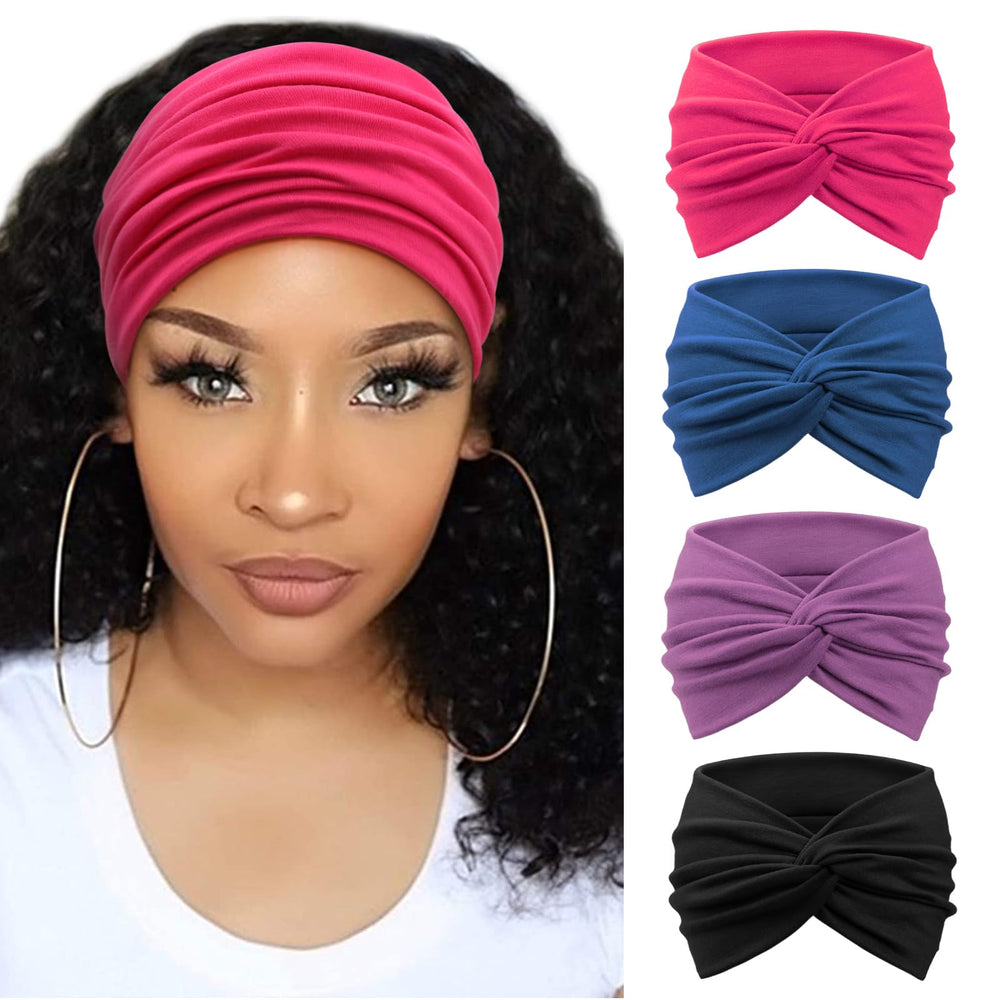 DRESHOW turban headbands 4-pack with wide knot on-model styling options