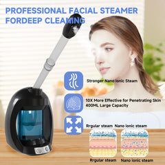 Dress Vous facial steamer nano ionic ozone light demonstrates hygienic deep-cleaning through gentle sanitizing light