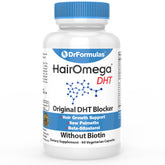 DrFormulas HairOmega Original DHT Blocker bottle for daily hair health support.