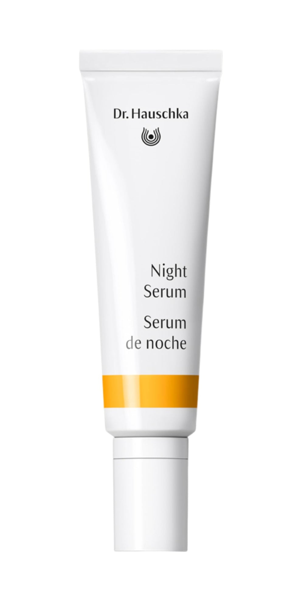 Dr. Hauschka Night Serum bottle—oil-free formula for breathable nightly care.
