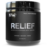 DRINK HRW RELIEF bath-tablets closeup aiding post-workout recovery.