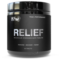 DRINK HRW RELIEF bath-tablets closeup aiding post-workout recovery.