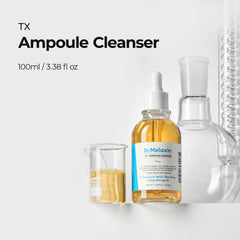 Dr.Melaxin TX Ampoule Cleanser close-up shows oil-to-foam texture dissolving impurities for clean skin.