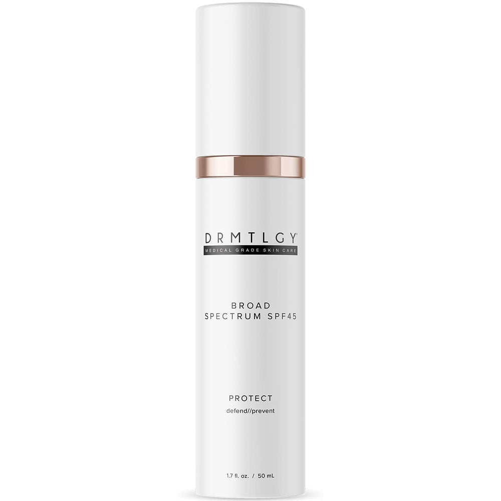 DRMTLGY bottle with label for easy daily sun protection and skincare routine.