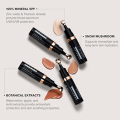 DRMTLGY Luminous Eye Corrector diffusion peach-tinted color for even-toned under-eye luminosity.