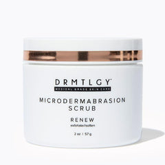 DRMTLGY microdermabrasion scrub packaging highlights USA-made formula for daily skincare