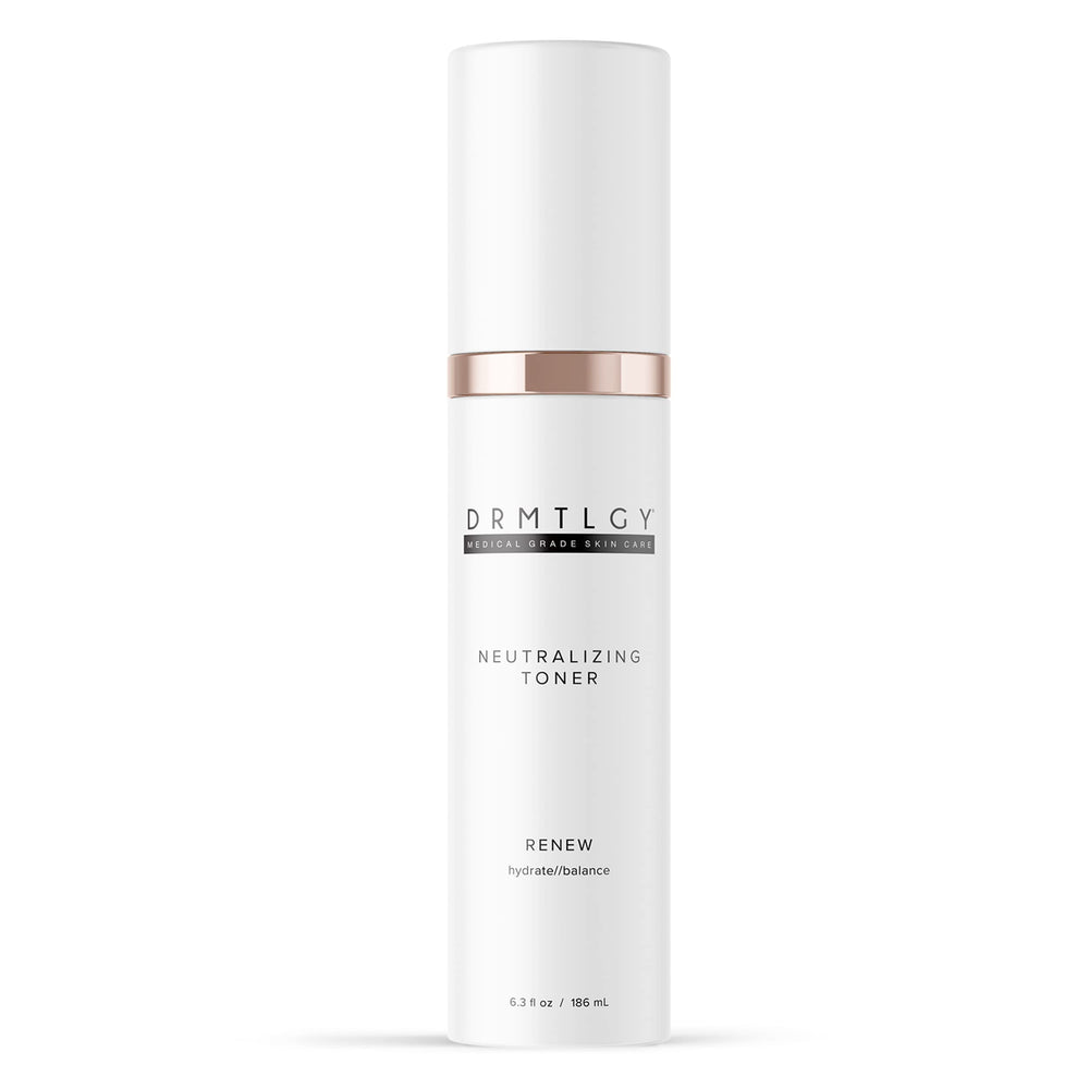DRMTLGY neutralizing toner bottle close-up showing calming hydration