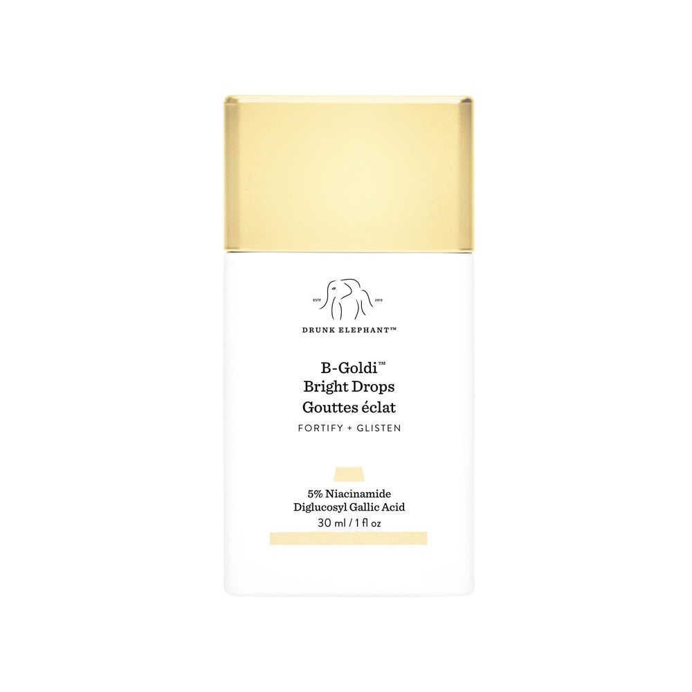 Drunk Elephant B-Goldi Bright Drops bottle for subtle golden radiance