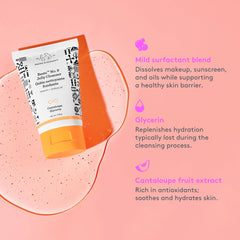 Drunk Elephant Beste No. 9 jelly cleanser ingredients-free label closeup communicates clean beauty.