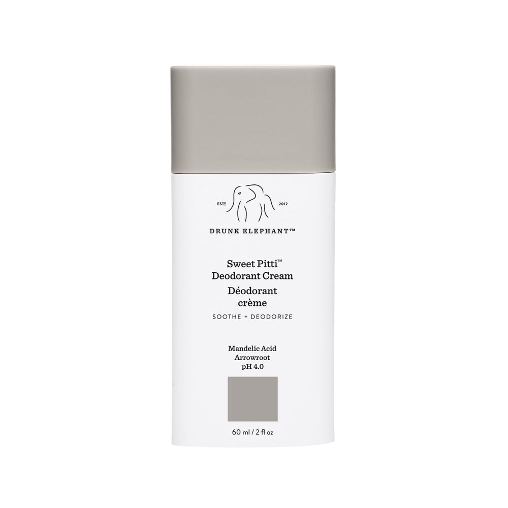 Drunk Elephant Sweet Pitti Deodorant Cream tube closeup showing smooth texture for daily care