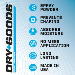 Dry Goods Original Athletic Spray Powder 360° valve enables upside-down application.