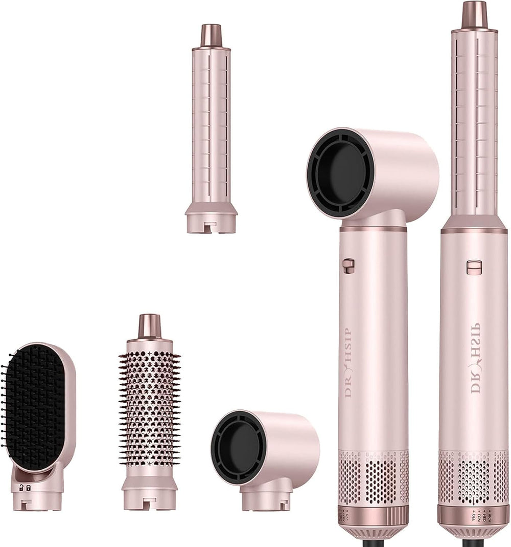 Dryhsip 5 in 1 hair styler pink front view for quick styling and frizz control