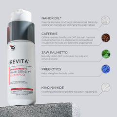 DS Laboratories Revita label close-up highlights sulfate-free, color-safe formula.