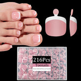 Dsixnails pink toe nail tips kit front view showing 216-piece set for quick DIY pedicures