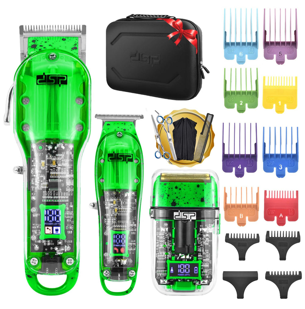 DSP hair clipper green front view shows cordless freedom for home and salon use