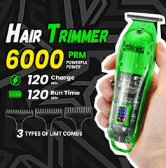 DSP hair clipper green LED display demonstrates battery level and maintenance alerts at a glance