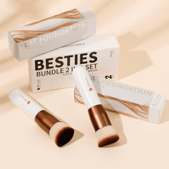 DUcare flat-top brush head closeup highlighting even foundation application.