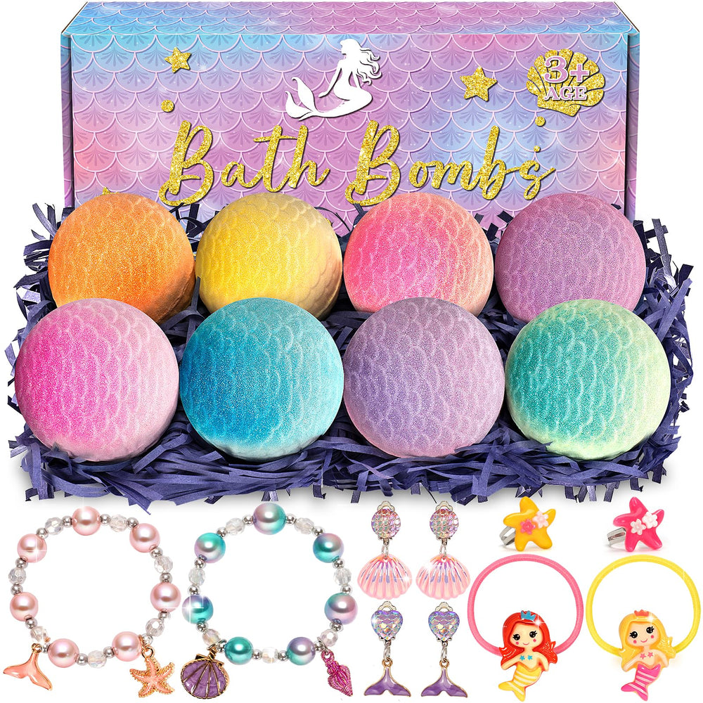 Duchong Mermaid Bath Bombs Pack 1 creates colorful water with a surprise toy inside.
