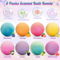 Duchong Mermaid Bath Bombs Pack 4 sparkles with color and toy surprise.