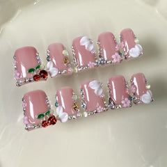 Duck Press on Nails flower pattern for stylish daily wear.