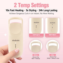 DUDUDU heated eyelash curler USB-C charge enables quick power-ups anywhere.