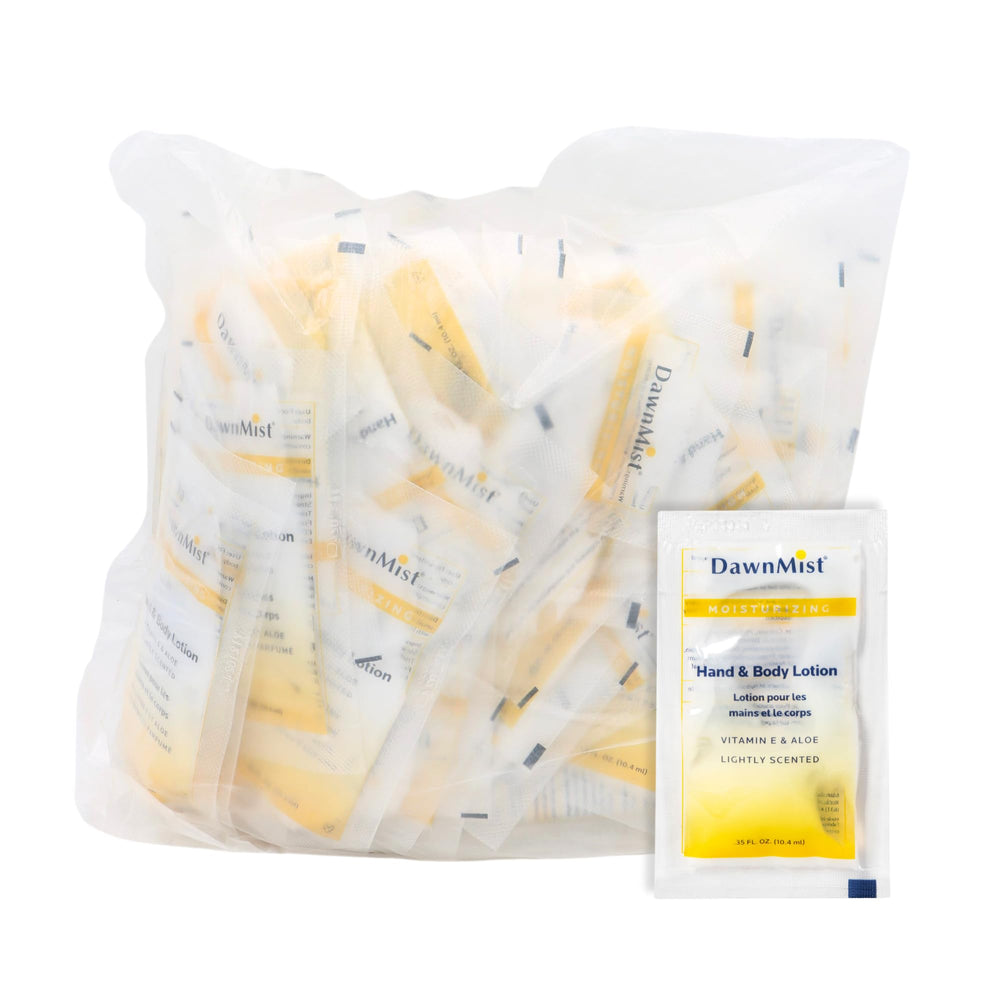 Dukal DawnMist moisturizing lotion bottle closeup showing smooth texture for daily hydration