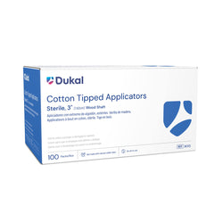 Dukal sterile cotton-tip applicators packaging highlights hygienic two-pack sterile pouches.