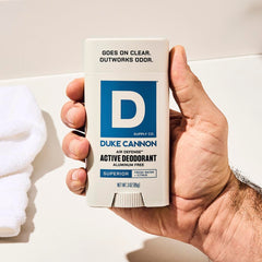 Duke Cannon Air Defense 3-pack front view showing compact aluminum-free deodorant
