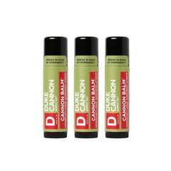 Duke Cannon Balm Tactical Lip Balm 3-Pack with SPF 15 protects lips during outdoor adventures.