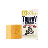 Duke Cannon Big Brick Soap Trophy Game scent packaging highlights rugged USA-made craftsmanship for daily use.
