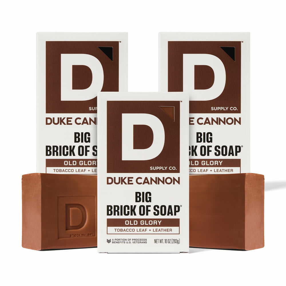 Duke Cannon Leaf Leather soap brick bar for rugged masculine cleansing.