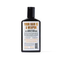 Duke Cannon News Anchor 2-in-1 label closeup bay rum emphasizes scent and convenience.